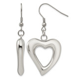 Chisel Stainless Steel Polished Heart Shepherd Hook Dangle French Wire Earrings, 52 mm