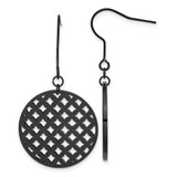 Stainless Steel Black Ion-Plated Laser-Cut Circle Dangle French Wire Earrings, 48 mm