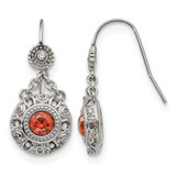 Chisel Stainless Steel Polished Red and Clear Cubic Zirconia Circle Dangle Shepherd Hook Drop French Wire Earrings, 30 mm