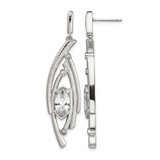 Stainless Steel Polished Textured Marquise Shape Cubic Zirconia Post Dangle Earrings