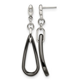 Chisel Stainless Steel Polished with Black Ceramic and Cubic Zirconia Dangle Earrings, 35 mm