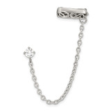 Stainless Steel Antiqued and Polished Cubic Zirconia Cuff Single Dangle Earring