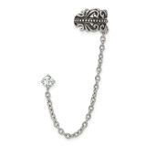Stainless Steel Antiqued and Polished Cubic Zirconia Cuff Single Ear Climber Earring, 8.4 mm Wide