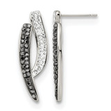 Stainless Steel Polished Post Black and Clear Crystal Drop Earrings