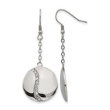 Stainless Steel Polished with Cubic Zirconia Dangle Shepherd Hook Drop French Wire Earrings