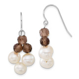 Sterling Silver White Cultured Freshwater Pearl & Brown Crystal Dangle French Wire Earrings, 38 mm