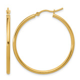 10K Yellow Gold Hollow Polished Hinged Hoop Earrings, 35 mm, 2 mm Wide