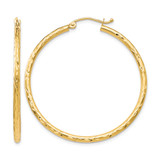 10K Yellow Gold Hollow Textured Hinged Hoop Earrings, 40 mm