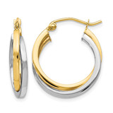 Rhodium-Plated 10K Two-Tone Gold Hollow Polished Hinged Hoop Earrings, 26 mm