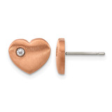 Chisel Titanium Brushed Rose Ion-Plated with Cubic Zirconia Heart Stud Earrings, 9 mm