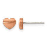 Chisel Titanium Brushed Rose Ion-Plated Heart Stud Earrings, 5.5 mm