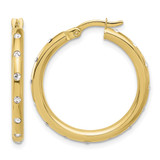 14K Yellow Gold Hollow Polished Cubic Zirconia Hoop Earrings, 25.5 mm