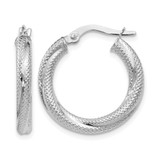 Rhodium-Plated 10K White Gold Textured Hinged Hoop Earrings, 20 mm