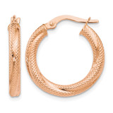 10K Rose Gold Textured Hinged Hoop Earrings, 20 mm