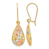 10K Yellow Gold with White and Rose Rhodium-Plated Diamond-Cut Dangle Earrings, 39 mm