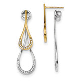 14K Two-Tone Gold Teardrop Cubic Zirconia Front & Back Dangle Earrings, 40 mm