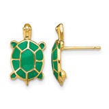 14K Yellow Gold Land Turtle with Green Enamel Stud Earrings, 15.15 mm