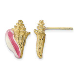 14K Yellow Gold White and Pink Enamel Conch Shell Stud Earrings, 15.4 mm