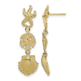 14K Yellow Gold Starfish, Sand Dollar,Scallop Shell Dangle Earrings, 35.2 mm