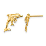14K Yellow Gold Polished Dolphin and Baby Stud Earrings, 17.55 mm