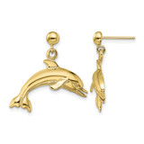 14K Yellow Gold Jumping Dolphin Dangle Earrings, 23.2 mm