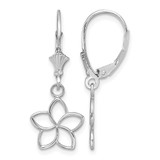 Rhodium-Plated 14K White Gold Polished Cut-Out Plumeria Flower Leverback Drop Earrings, 28.5 mm