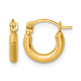 14K Yellow Gold 2.00 x 10.00 mm Polished Round Tube Hoop Earrings, 10.75 mm Long