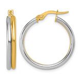 14K Yellow Gold with White Rhodium-Plated Polished 4.00 mm X 24 mm Round Hoop Earrings, 25 mm Long