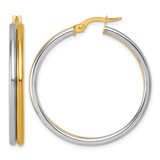14K Yellow Gold with White Rhodium-Plated Polished 4.00 mm X 35 mm Round Hoop Earrings