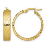 14K Yellow Gold Polished 5.0 x 22 mm Diamond-Cut Textured Tube Hoop Earrings, 24 mm Long