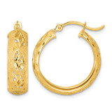 14K Yellow Gold Polished Laser and Diamond-Cut 6.15 x 21 mm Fancy Design Round Hoop Earrings