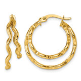 14K Yellow Gold Polished Wavy Double Circle Hoop Earrings, 22.4 mm