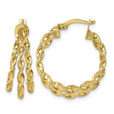 14K Yellow Gold Polished Three Strand Circle Twisted Hoop Earrings, 23 mm