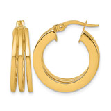 14K Yellow Gold Polished Triple Row 6.6 mm X 20 mm Square Tube Round Hoop Earrings
