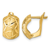 14K Yellow Gold Polished and Brushed Diamond-Cut Omega Back Hoop Earrings, 15 mm