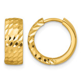 14K Yellow Gold Polished 5.0 mm Diamond-Cut Round Hinged Hoop Earrings, 14.5 mm Long