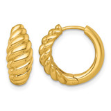 14K Yellow Gold Polished Twisted Tapered Hinged Hoop Earrings, 15.5 mm