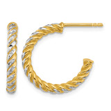 14K Yellow Gold with White Rhodium Polished Diamond-Cut Twisted 2.75 mm Tube C-Hoop Post Earrings, 20 mm Long