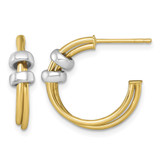 Rhodium-Plated 14K Two-Tone Gold Polished with Rings Double C-Hoop Post Earrings, 18.75 mm