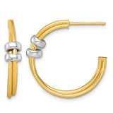 Rhodium-Plated 14K Two-Tone Gold Polished with Rings Double C-Hoop Post Earrings, 23.5 mm