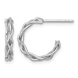 14K Yellow Gold White Rhodium-Plated Polished Woven Braid 3 x 15 mm C-Hoop Post Earrings