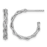 14K Yellow Gold White Rhodium-Plated Polished Woven Braid 3 x 19 mm C-Hoop Post Earrings, 19.5 mm Long