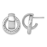 14K Yellow Gold Hollow with White Rhodium-Plated Polished and Twisted Doorknocker C-Hoop Stud Earrings, 18 mm