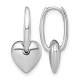 Rhodium-Plated 14K White Gold Polished Dangle Puffed Heart Hinged Hoop Drop Earrings, 21.6 mm