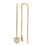 14K Yellow Gold Polished Mother of Pearl Butterfly Cable Chain Threader Drop Earrings, 46.6 mm