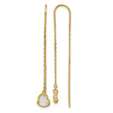 14K Yellow Gold Polished Mother of Pearl Heart Cable Chain Threader Drop Earrings, 48.6 mm