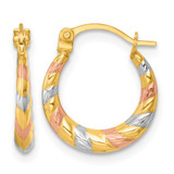 14K Yellow Gold Hollow with White Rhodium and Rose Gold-Plating Diamond Cut Polished 2.25 mm Twisted Hollow Hoop Earrings, 13 mm Long