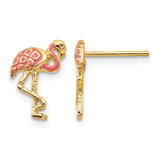 Rhodium-Plated 14K Yellow Gold Pink Enameled Flamingo Stud Earrings, 13 mm