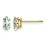 14K Yellow Gold 6 x 3 Marquise Checker-Cut Green Quartz Stud Earrings, 7 mm