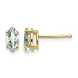 14K Yellow Gold 7 x 3.5 Marquise Checker-Cut Green Quartz Stud Earrings, 8 mm
